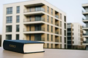 Edificio condominiale con codice civile a rappresentare la riforma del condominio 2025